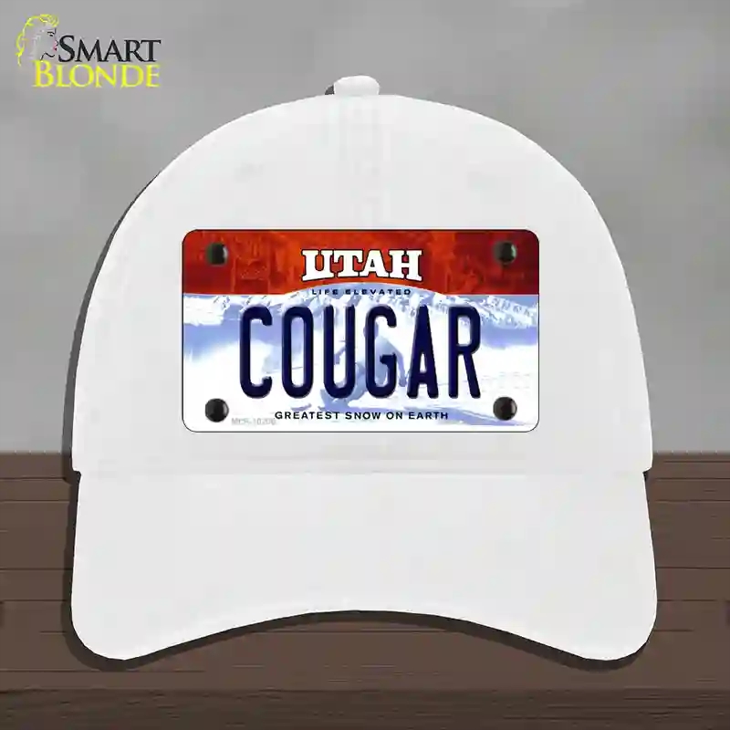 HAT14-MLP-10200 Cougar Utah Novelty License Plate Hat, Unconstructed Cotton - White