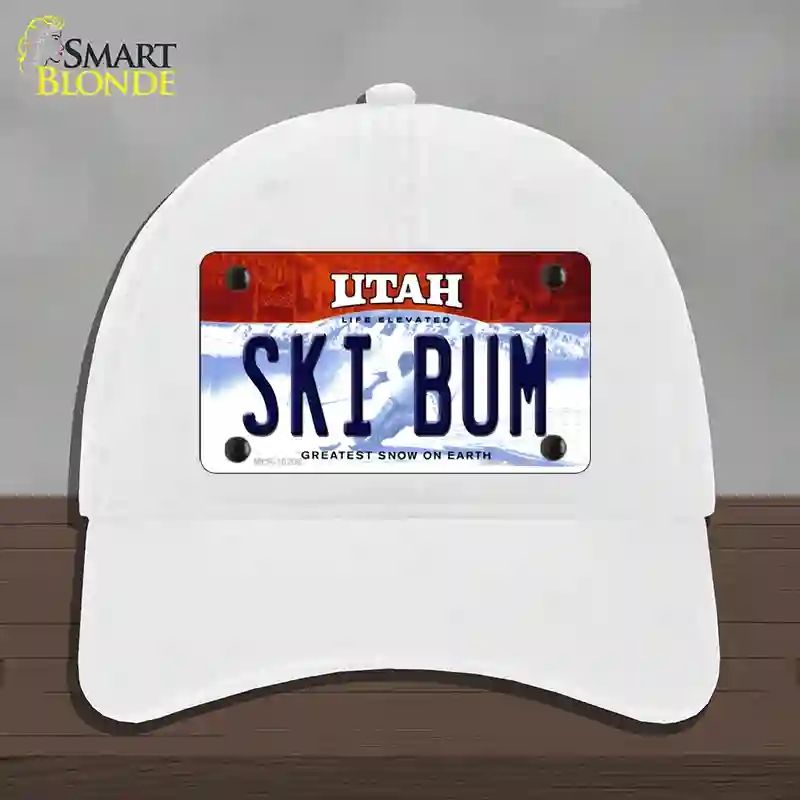 HAT14-MLP-10206 Ski Bum Utah Novelty License Plate Hat, Unconstructed Cotton - White