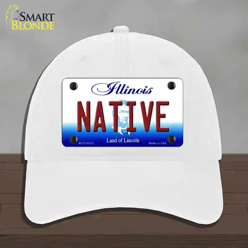 HAT14-MLP-10312 Native Illinois Novelty License Plate Hat, Unconstructed Cotton - White