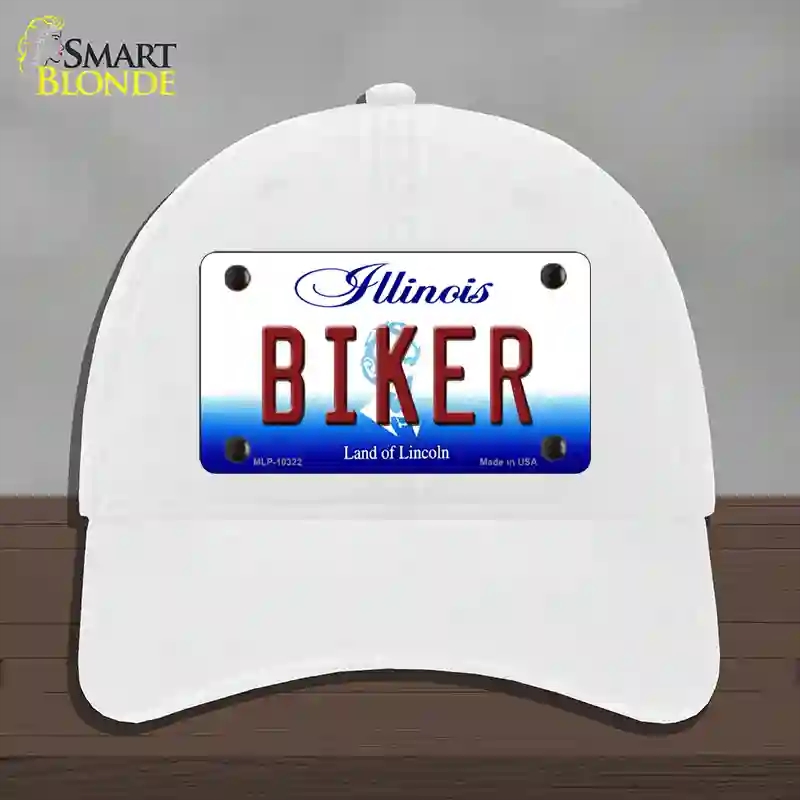 HAT14-MLP-10322 Biker Illinois Novelty License Plate Hat, Unconstructed Cotton - White