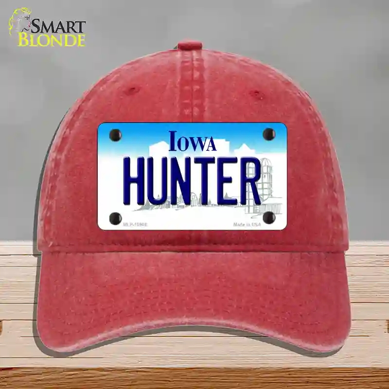 HAT13-MLP-10966 Hunter Iowa Novelty License Plate Hat, Unconstructed Cotton - Red