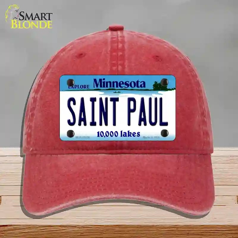 HAT13-MLP-11038 Saint Paul Minnesota State Novelty License Plate Hat, Unconstructed Cotton - Red