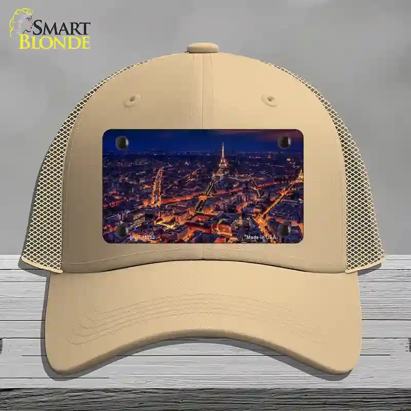 HAT15-MLP-11252 Paris At Night Eiffel Tower in Center Novelty License Plate Hat, Mesh - Khaki