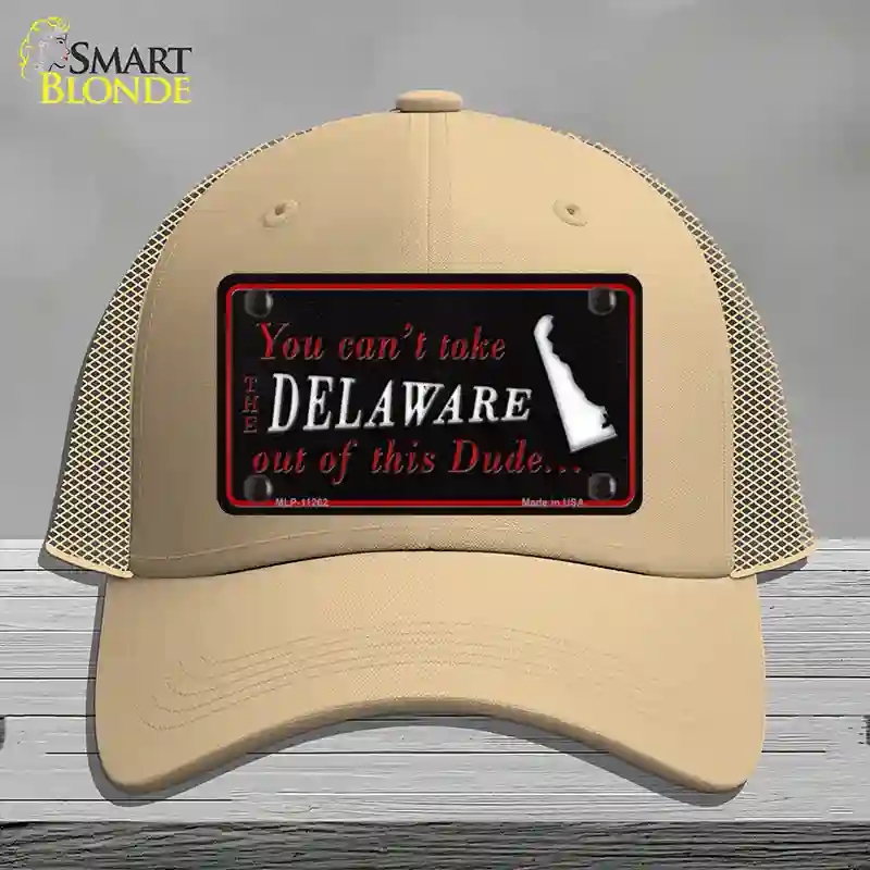 HAT15-MLP-11262 Delaware Dude Novelty License Plate Hat, Mesh - Khaki