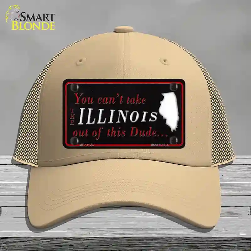 HAT15-MLP-11267 Illinois Dude Novelty License Plate Hat, Mesh - Khaki