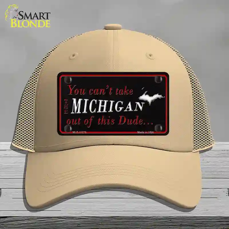 HAT15-MLP-11276 Michigan Dude Novelty License Plate Hat, Mesh - Khaki