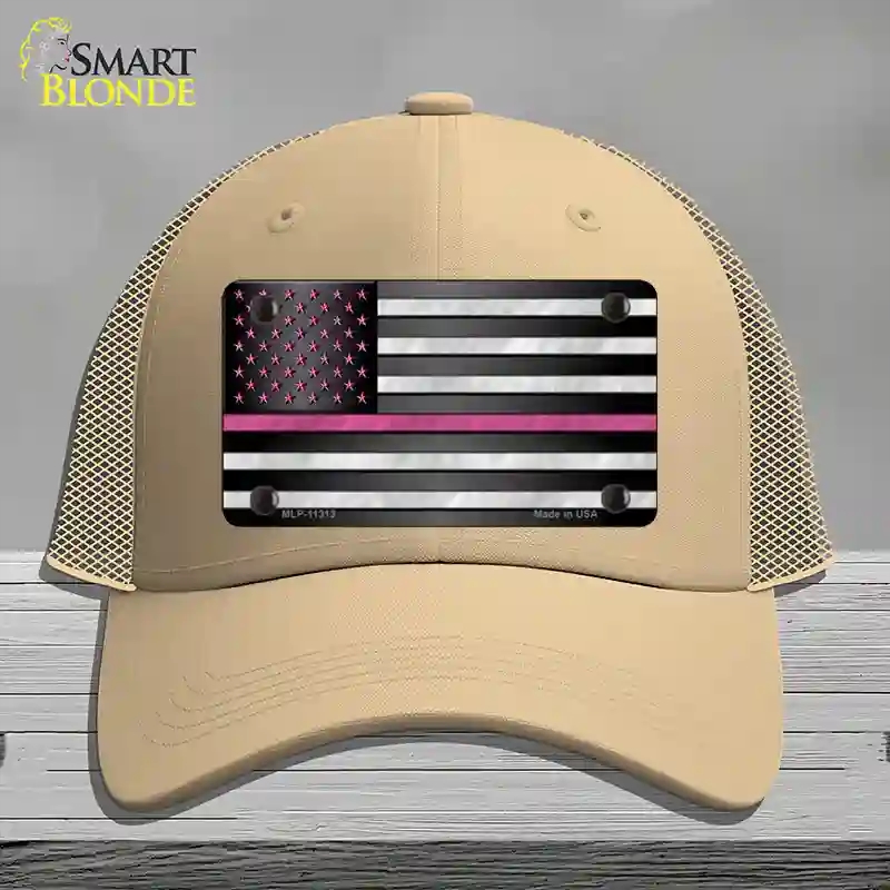 HAT15-MLP-11313 Thin Pink Line with Stars Novelty License Plate Hat, Mesh - Khaki