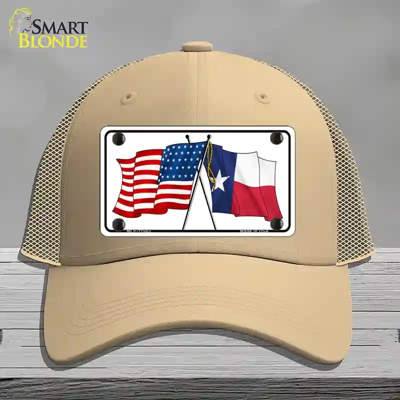 HAT15-MLP-11503 Texas Crossed US Flag Novelty License Plate Hat, Mesh - Khaki