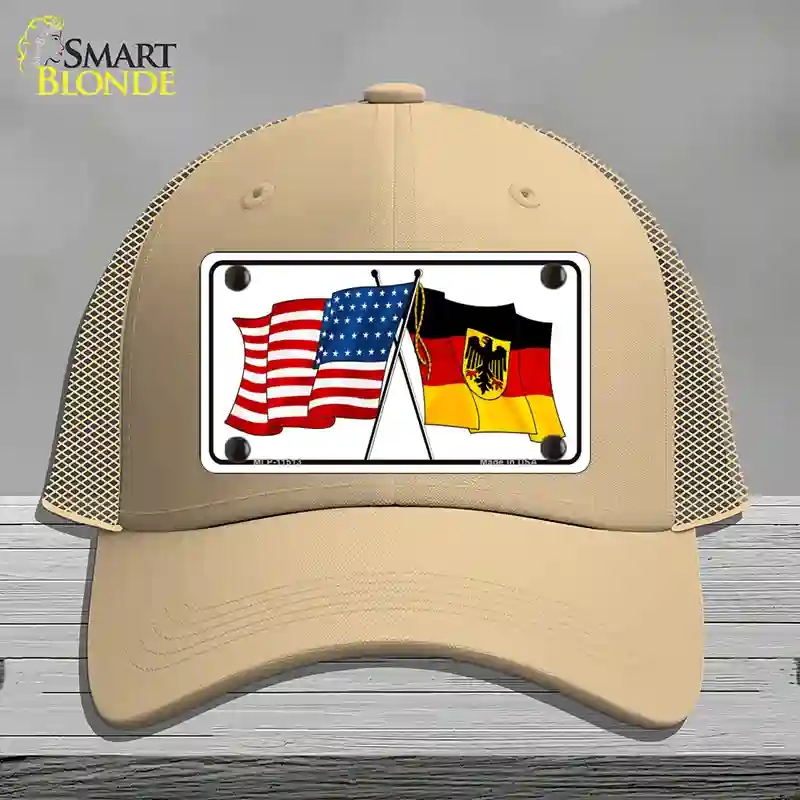 HAT15-MLP-11513 Germany Crossed US Flag Novelty License Plate Hat, Mesh - Khaki
