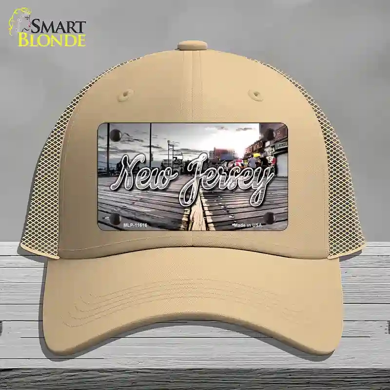 HAT15-MLP-11616   Jersey Boardwalk State Novelty License Plate Hat, Mesh - Khaki