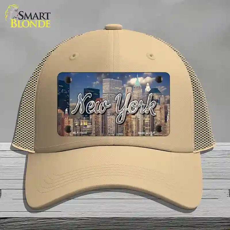 HAT15-MLP-11618   York City Skyline State Novelty License Plate Hat, Mesh - Khaki