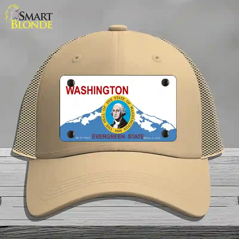 HAT15-MLP-11683 Washington Seal & State Novelty License Plate Hat, Mesh - Khaki