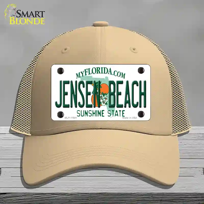 HAT15-MLP-11691 Jensen Beach Florida Novelty License Plate Hat, Mesh - Khaki