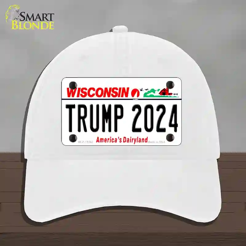 HAT14-MLP-12262 Trump 2024 Wisconsin Novelty License Plate Hat, Unconstructed Cotton - White