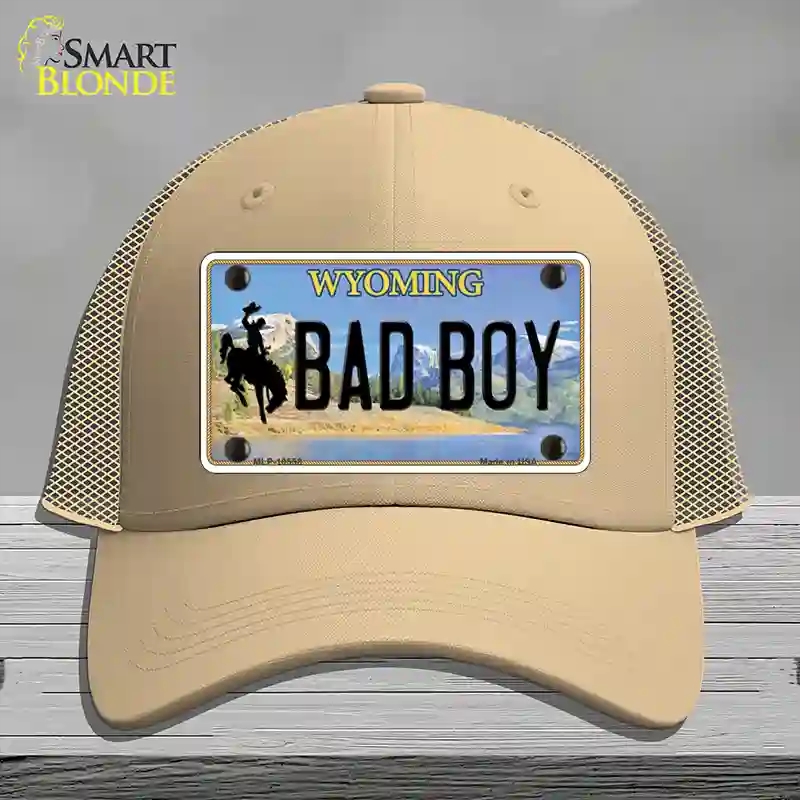HAT15-MLP-10558 Bad Boy Wyoming Novelty License Plate Hat, Mesh - Khaki