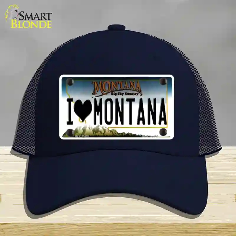 HAT16-MLP-11086 I Love Montana State Novelty License Plate Hat, Mesh - Navy