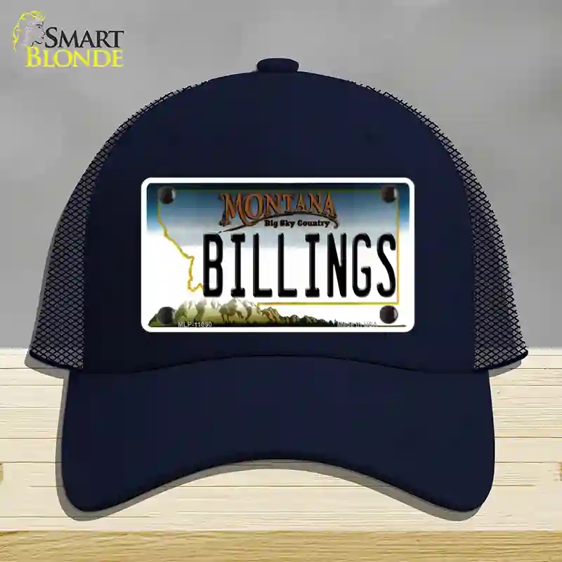HAT16-MLP-11090 Billings Montana State Novelty License Plate Hat, Mesh - Navy