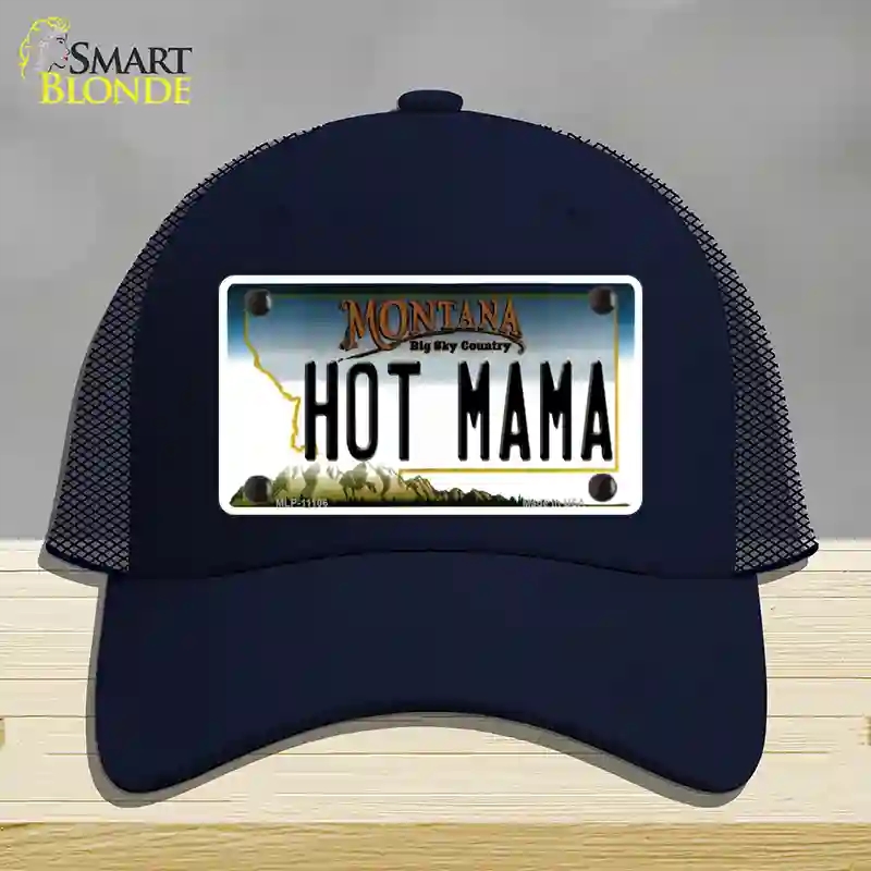 HAT16-MLP-11106 Hot Mama Montana State Novelty License Plate Hat, Mesh - Navy