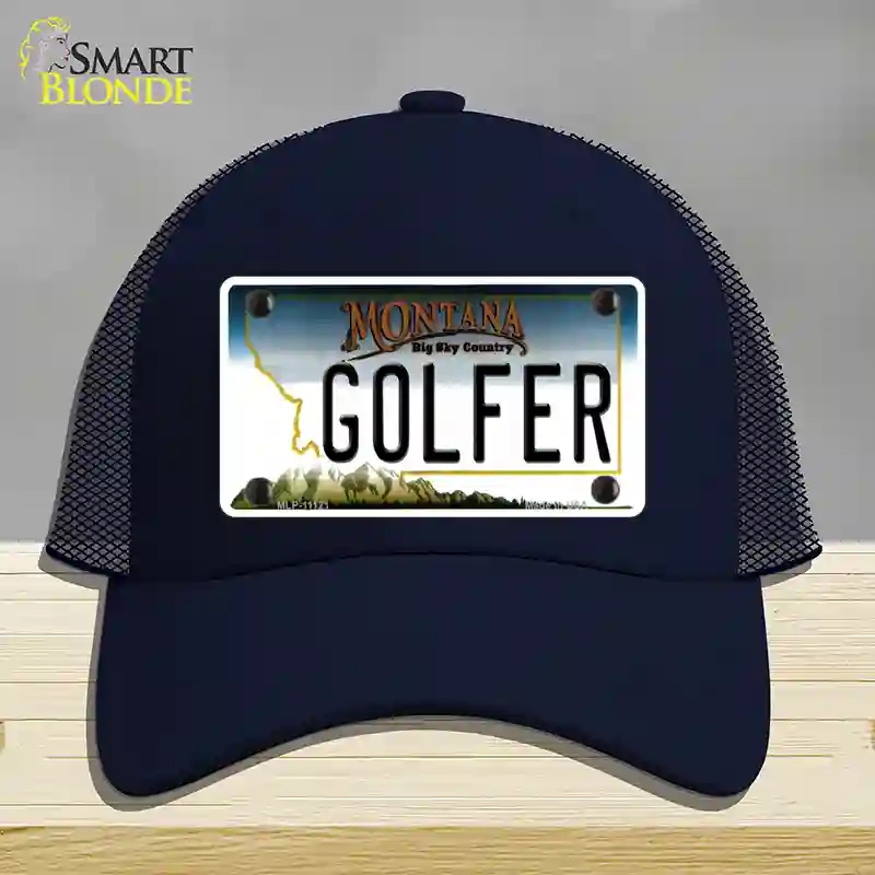 HAT16-MLP-11121 Golfer Montana State Novelty License Plate Hat, Mesh - Navy