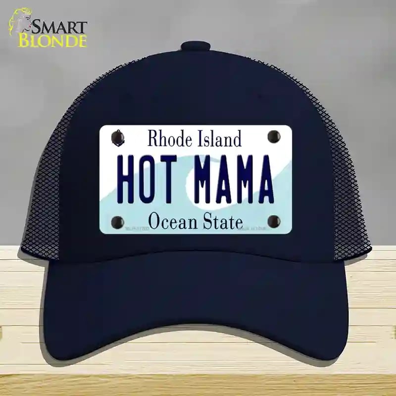 HAT16-MLP-11202 Hot Mama Rhode Island State Novelty License Plate Hat, Mesh - Navy