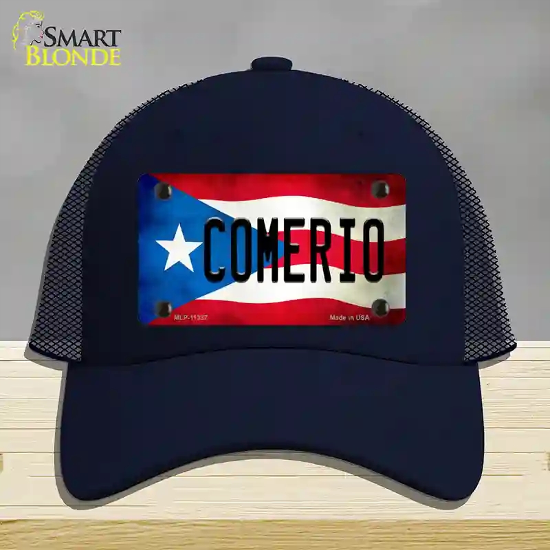 HAT16-MLP-11337 Comerio Puerto Rico Flag Novelty License Plate Hat, Mesh - Navy