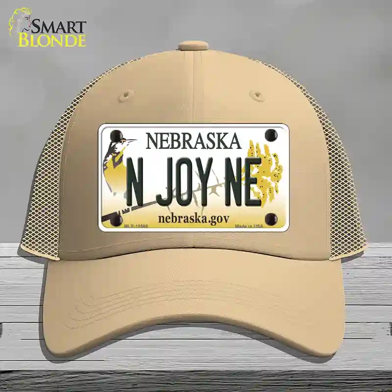 HAT15-MLP-10568 N Joy NE Nebraska Novelty License Plate Hat, Mesh - Khaki