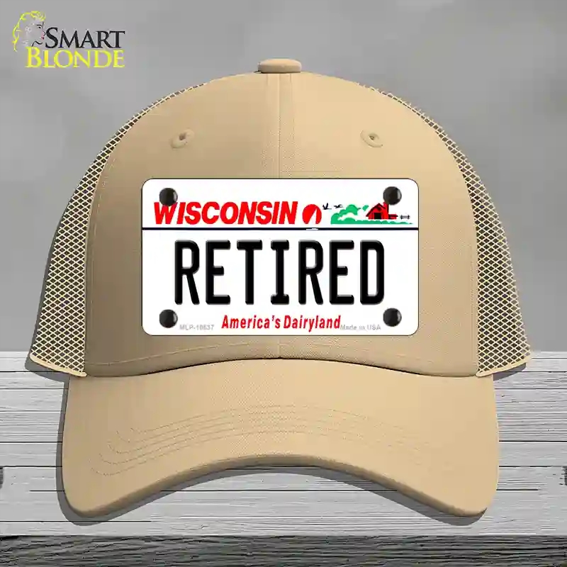 HAT15-MLP-10637 Retired Wisconsin Novelty License Plate Hat, Mesh - Khaki