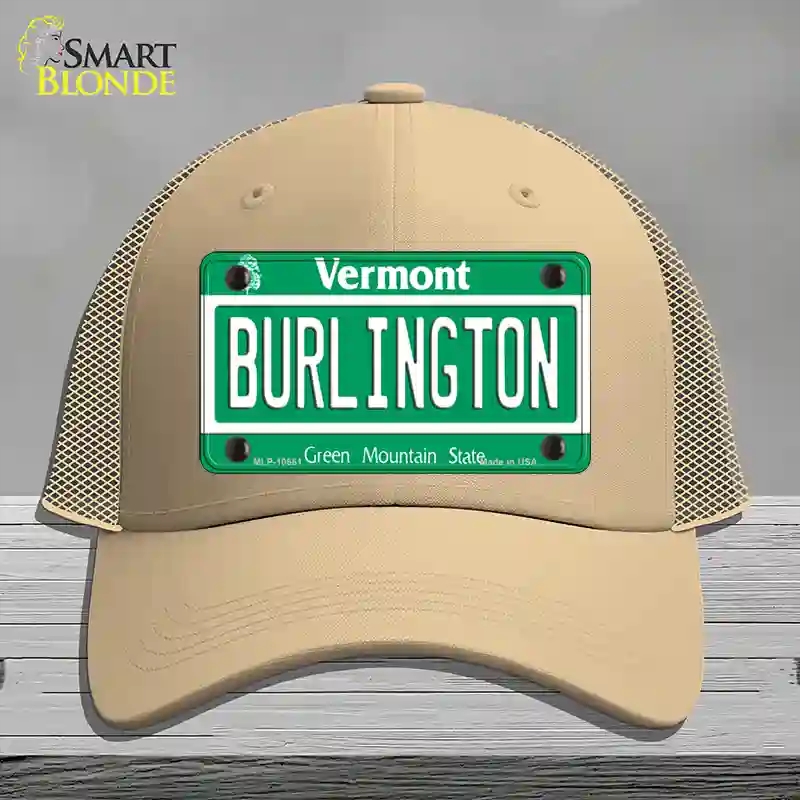 HAT15-MLP-10661 Burlington Vermont Novelty License Plate Hat, Mesh - Khaki