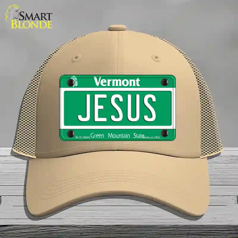 HAT15-MLP-10680 Jesus Vermont Novelty License Plate Hat, Mesh - Khaki