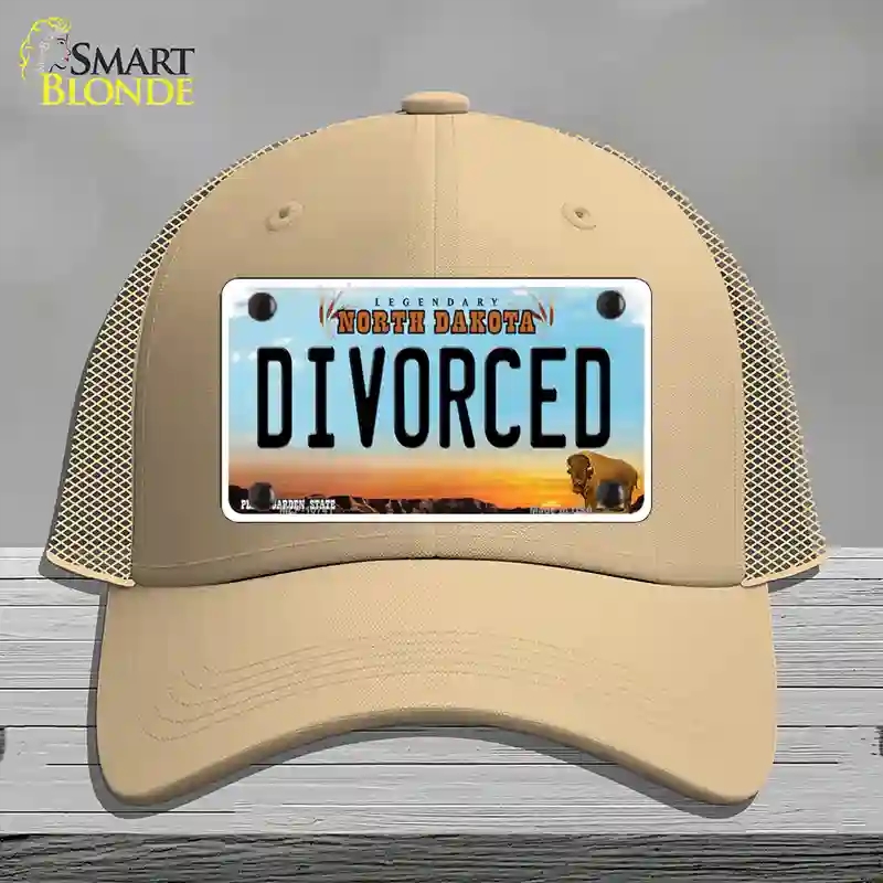 HAT15-MLP-10741 Divorced North Dakota Novelty License Plate Hat, Mesh - Khaki