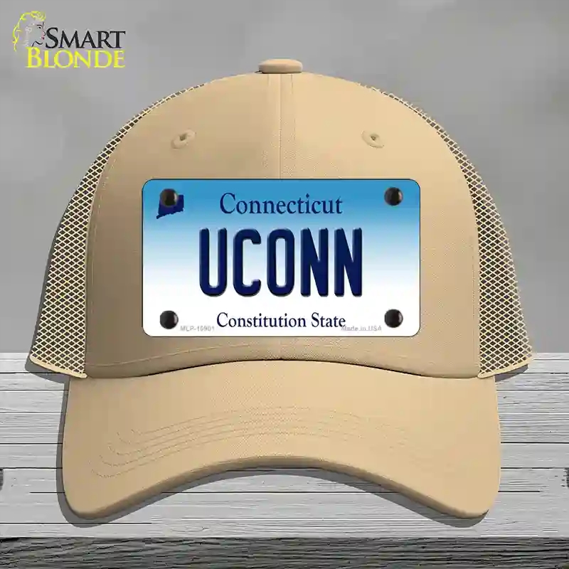 HAT15-MLP-10901 UConn Connecticut Novelty License Plate Hat, Mesh - Khaki