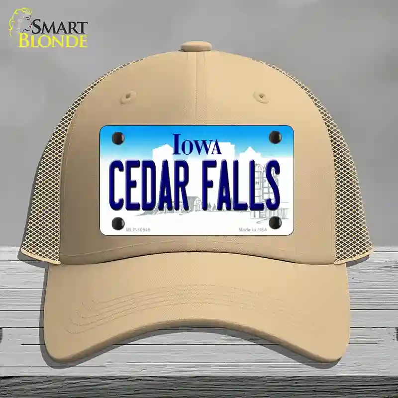 HAT15-MLP-10945 Cedar Falls Iowa Novelty License Plate Hat, Mesh - Khaki