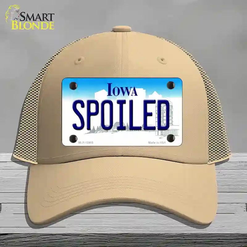 HAT15-MLP-10955 Spoiled Iowa Novelty License Plate Hat, Mesh - Khaki