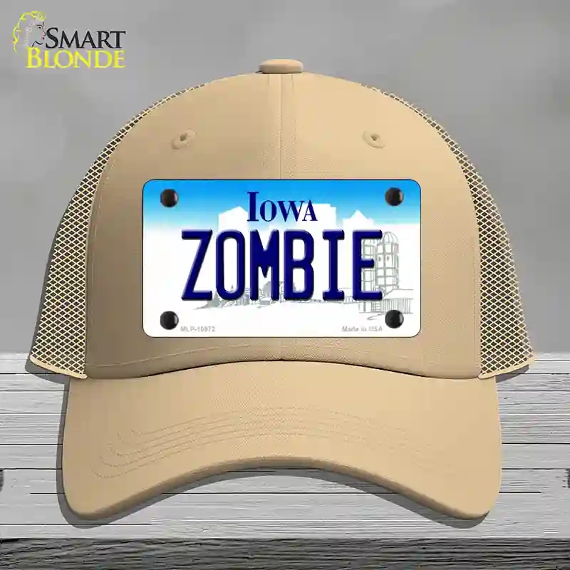 HAT15-MLP-10972 Zombie Iowa Novelty License Plate Hat, Mesh - Khaki