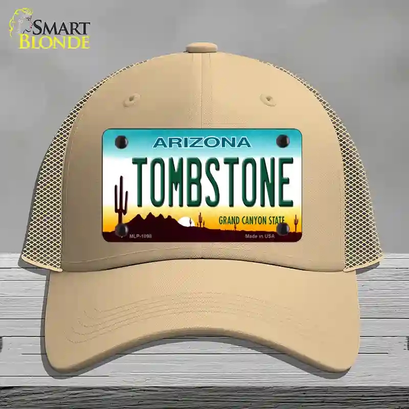 HAT15-MLP-1098 Tombstone Arizona Novelty License Plate Hat, Mesh - Khaki