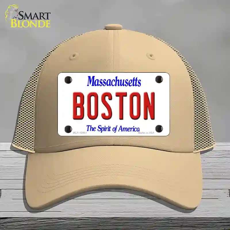 HAT15-MLP-10981 Boston Massachusetts Novelty License Plate Hat, Mesh - Khaki