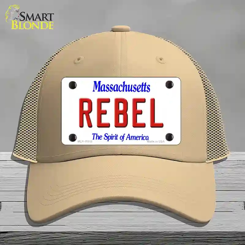HAT15-MLP-11018 Rebel Massachusetts Novelty License Plate Hat, Mesh - Khaki