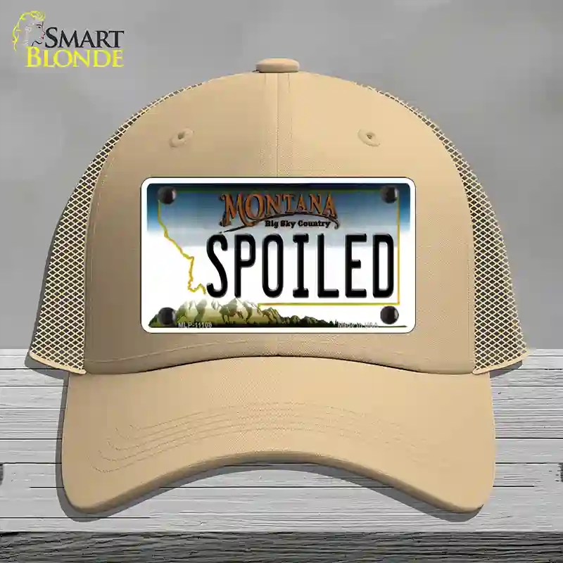 HAT15-MLP-11108 Spoiled Montana State Novelty License Plate Hat, Mesh - Khaki