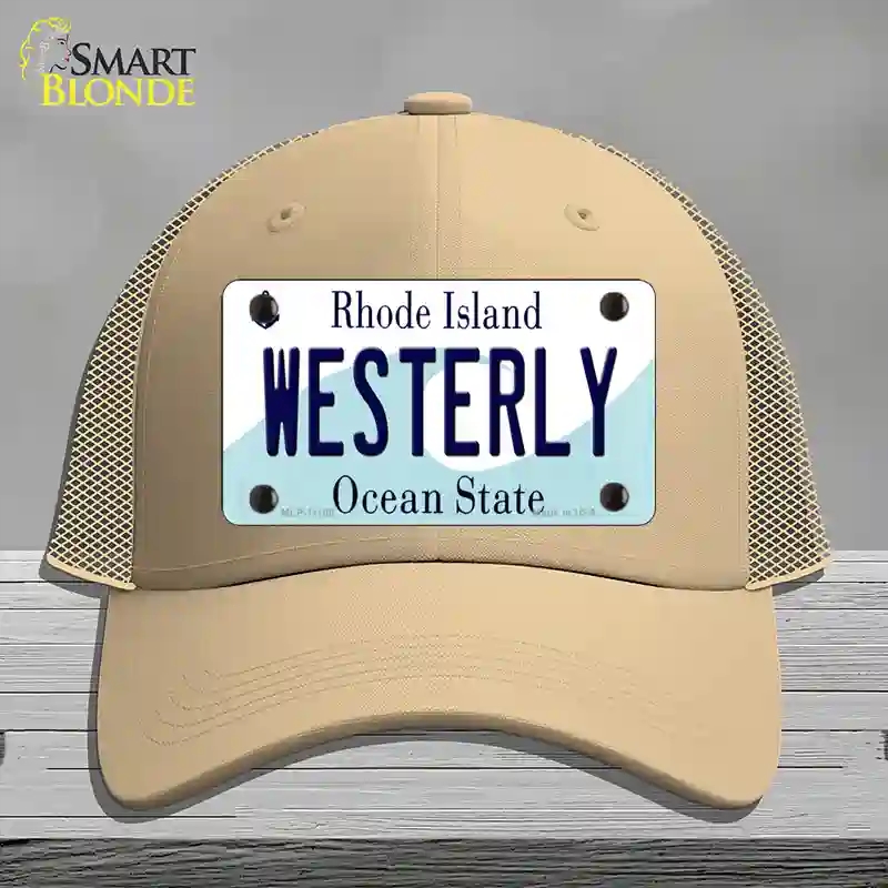 HAT15-MLP-11188 Westerly Rhode Island State Novelty License Plate Hat, Mesh - Khaki