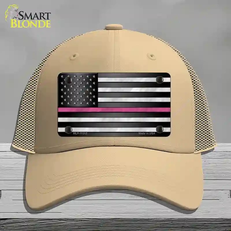HAT15-MLP-11312 Thin Pink Line Novelty License Plate Hat, Mesh - Khaki