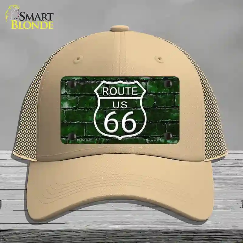 HAT15-MLP-11457 Route 66 Green Brick Wall Novelty License Plate Hat, Mesh - Khaki