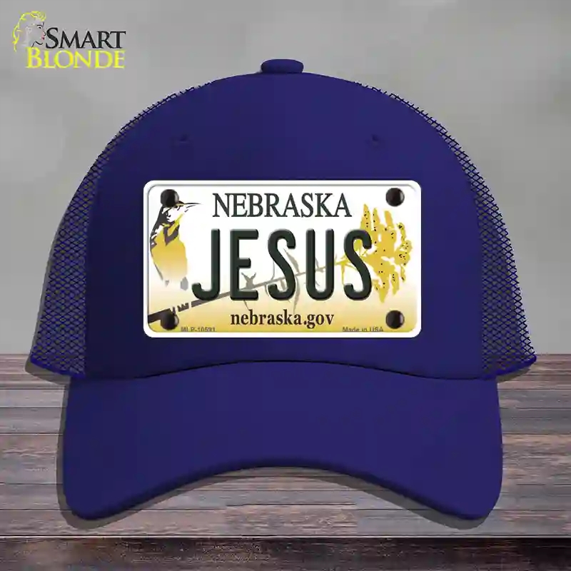 HAT18-MLP-10591 Jesus Nebraska Novelty License Plate Hat, Mesh - Royal Blue