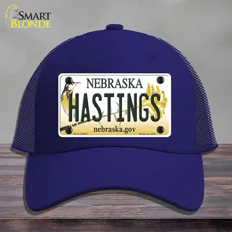 HAT18-MLP-10607 Hastings Nebraska Novelty License Plate Hat, Mesh - Royal Blue