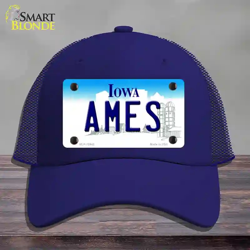 HAT18-MLP-10942 Ames Iowa Novelty License Plate Hat, Mesh - Royal Blue