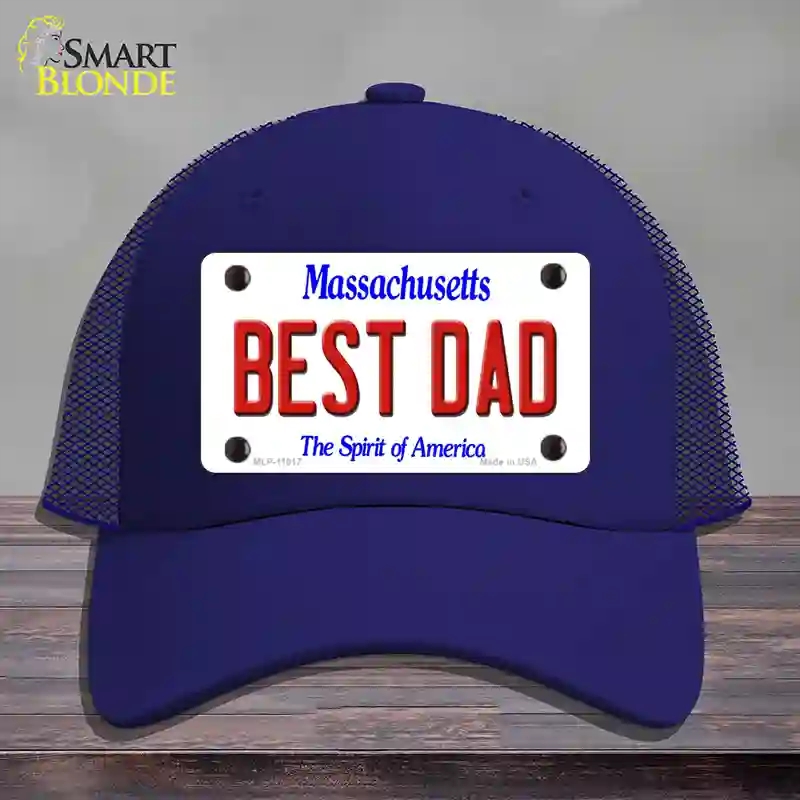 HAT18-MLP-11017 Best Dad Massachusetts Novelty License Plate Hat, Mesh - Royal Blue