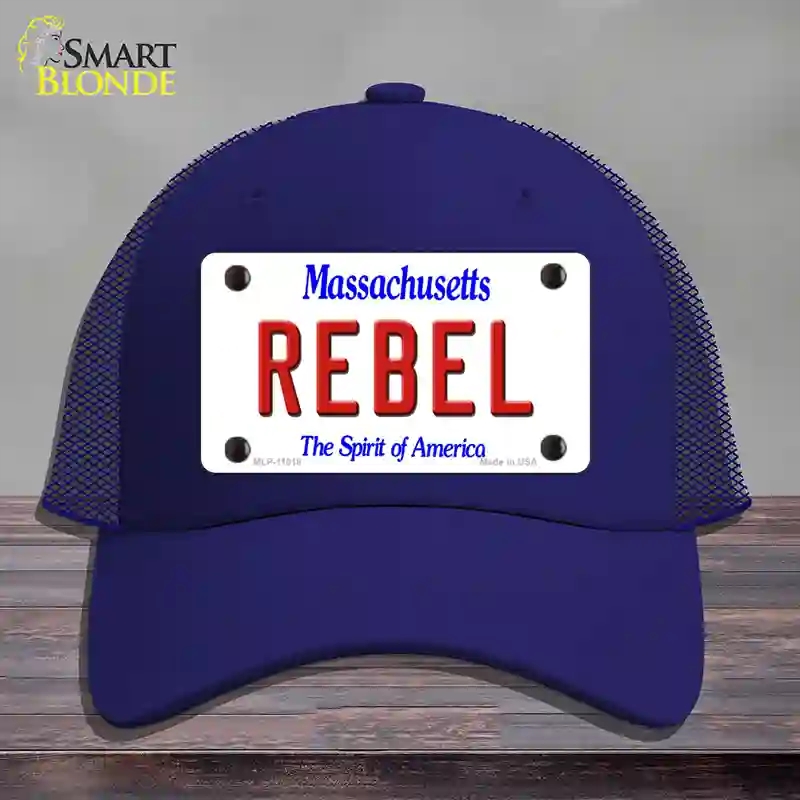 HAT18-MLP-11018 Rebel Massachusetts Novelty License Plate Hat, Mesh - Royal Blue