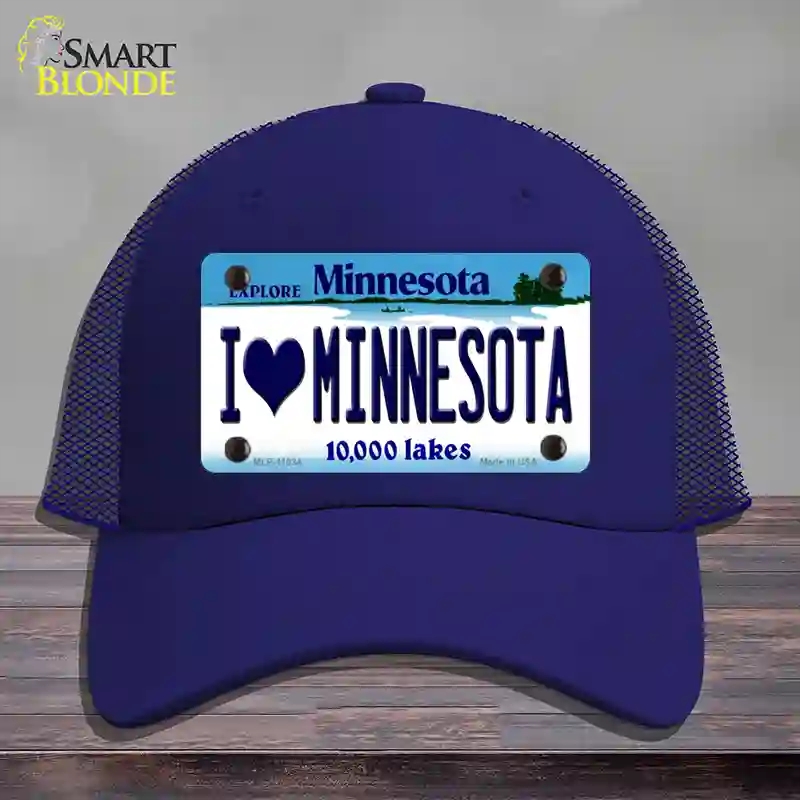HAT18-MLP-11034 I Love Minnesota Novelty License Plate Hat, Mesh - Royal Blue