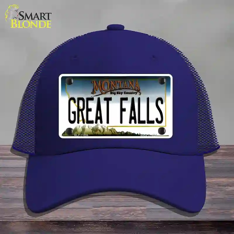 HAT18-MLP-11094 Great Falls Montana State Novelty License Plate Hat, Mesh - Royal Blue