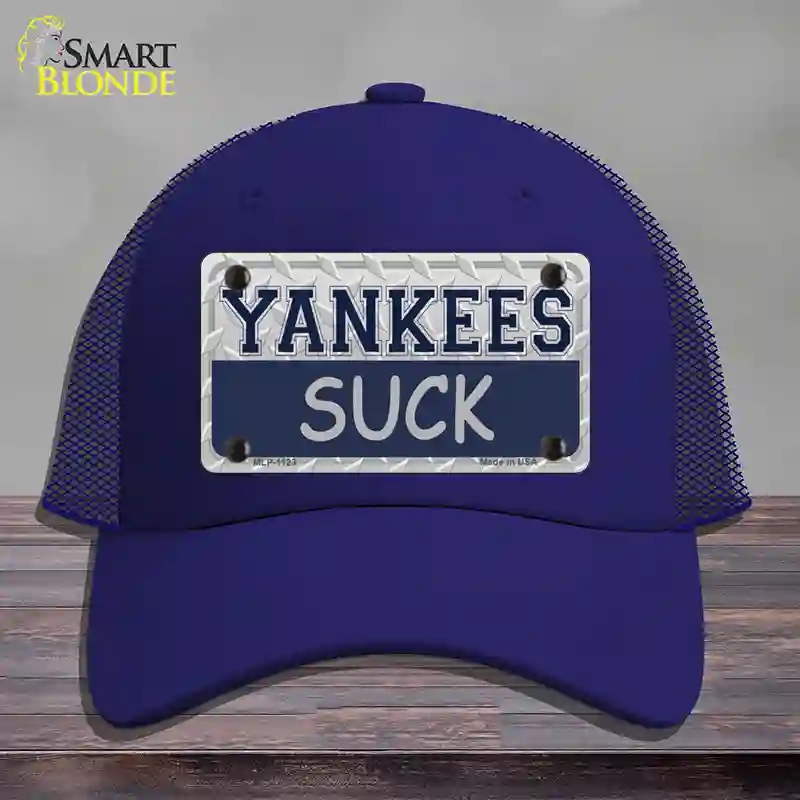 HAT18-MLP-1123 Yankees Suck Novelty License Plate Hat, Mesh - Royal Blue
