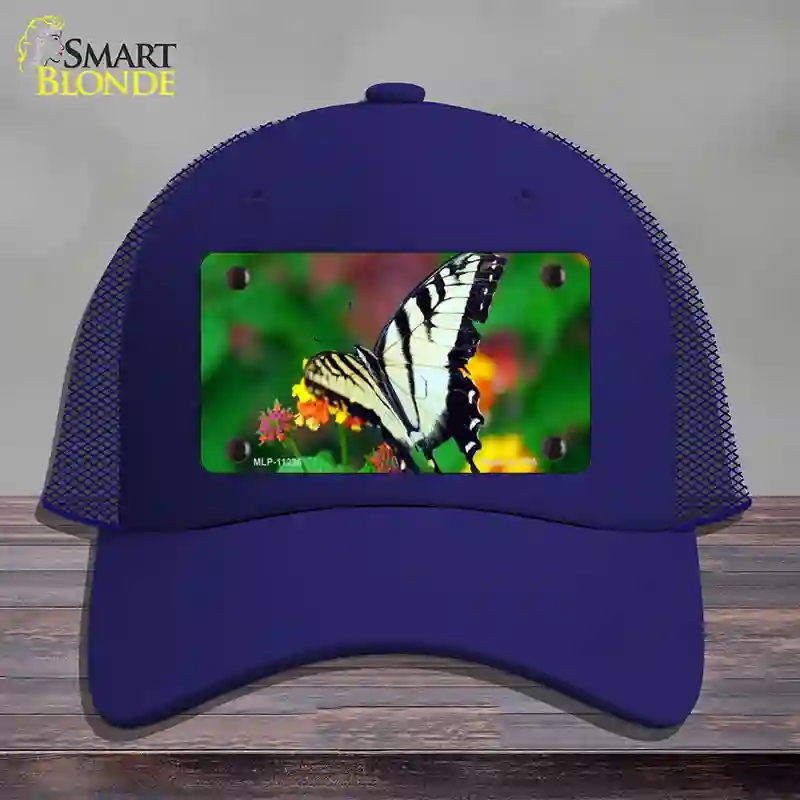 HAT18-MLP-11236 Butterfly Black & White Novelty License Plate Hat, Mesh - Royal Blue